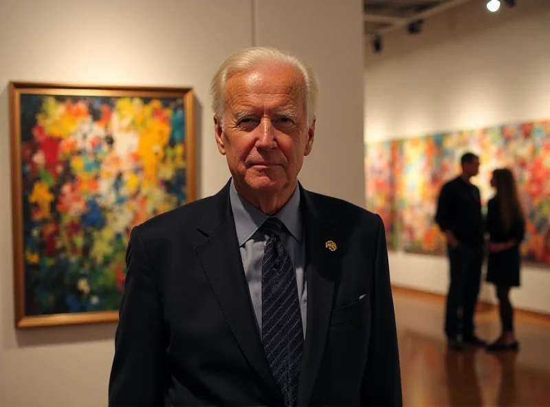 Image of Hunter Biden at an art gallery showing his paintings.