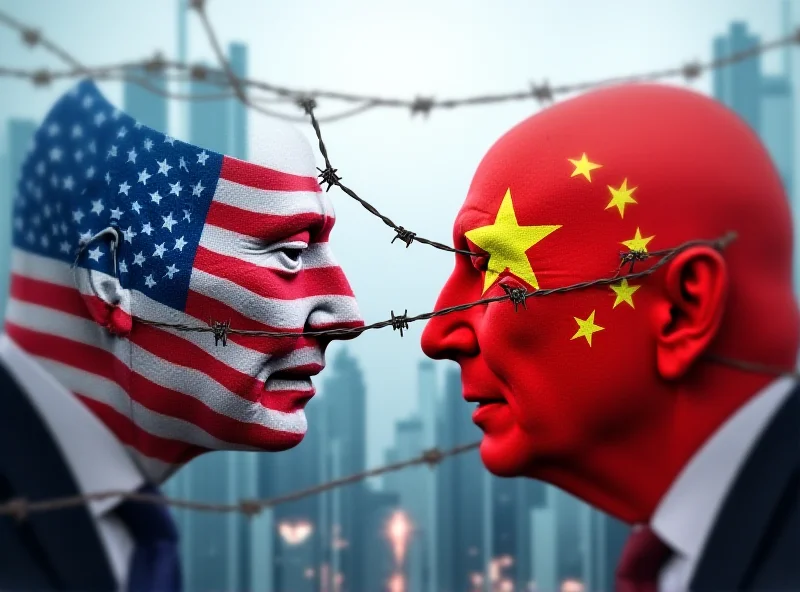 Illustration of US and Chinese flags facing each other, representing the trade war