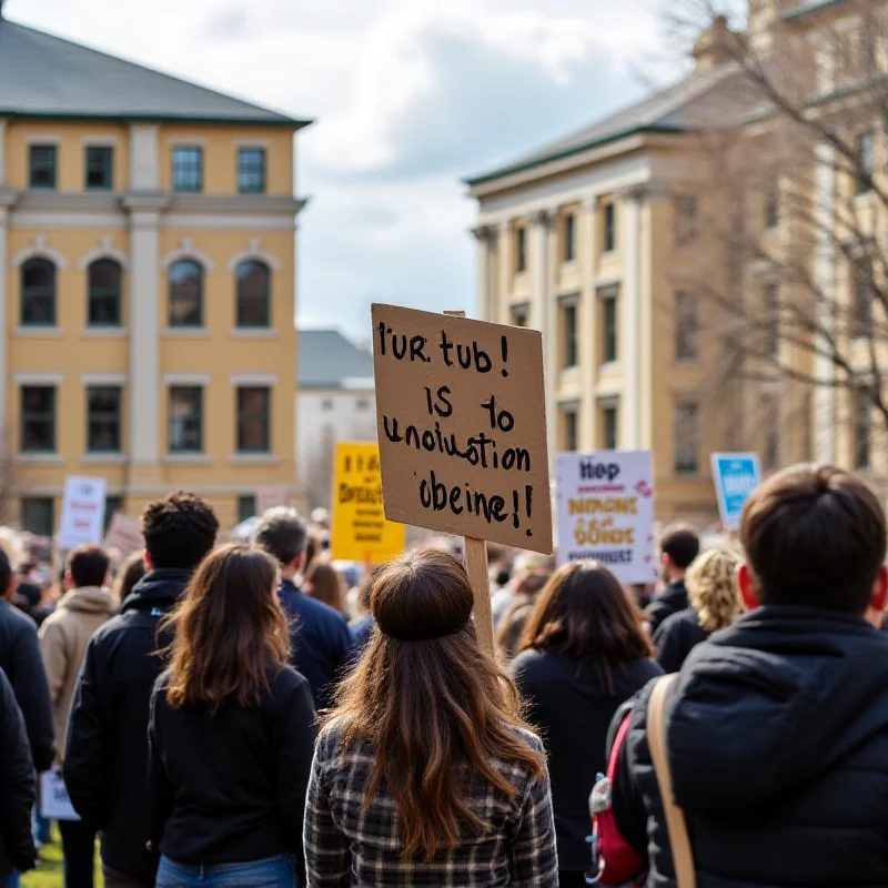 A protest on a university campus.