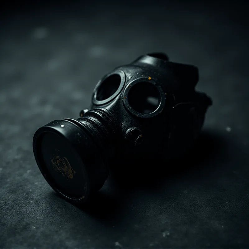 Gas mask with a dark background, suggesting danger.