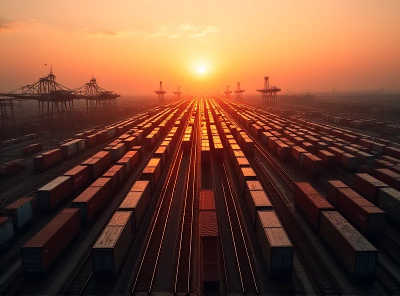 Aerial view of a modern logistics hub with freight trains and trucks, illustrating China's growing logistics network.