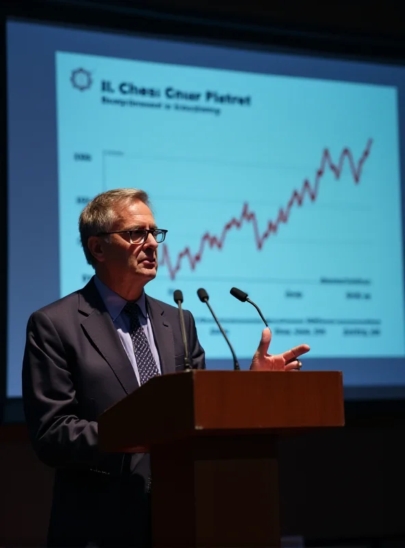 Gilles Dufrenot giving a speech, with a screen displaying a graph illustrating the declining trust in the US dollar.