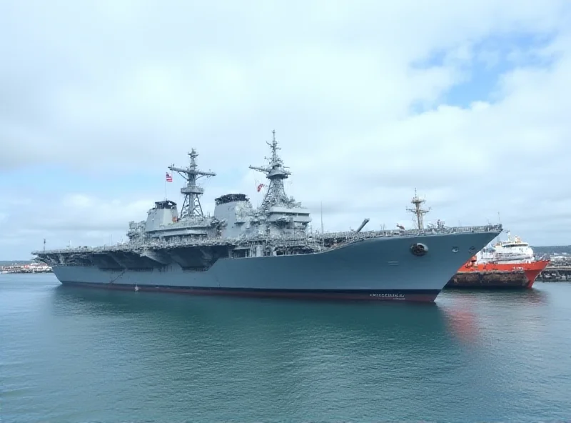 A US Navy ship docked in a harbor, with a refueling vessel nearby, representing the logistical challenges faced by the Navy.