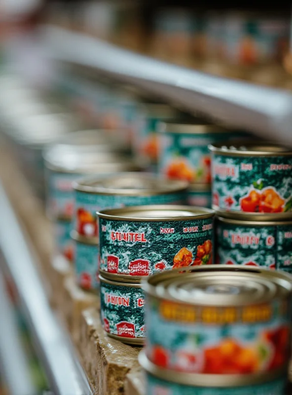 Canned tuna on a supermarket shelf.