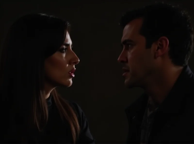 Scene from the soap opera 'Mania de Você' showing a dramatic moment between two characters.