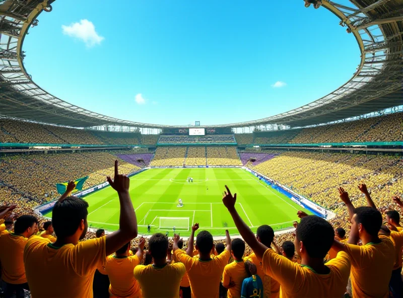 A vibrant image of a Brazilian football stadium filled with cheering fans.