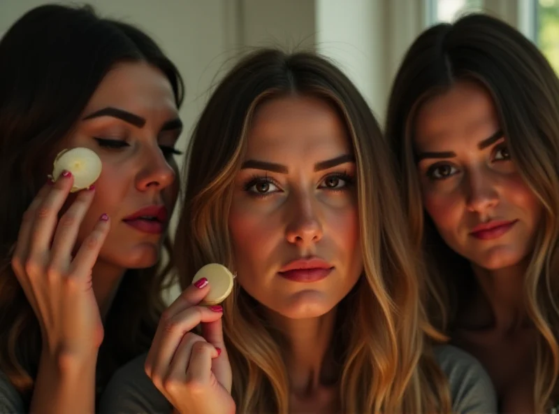 Three young women, Valeria, Daniela, and Natali, practice crying, holding onions near their eyes.