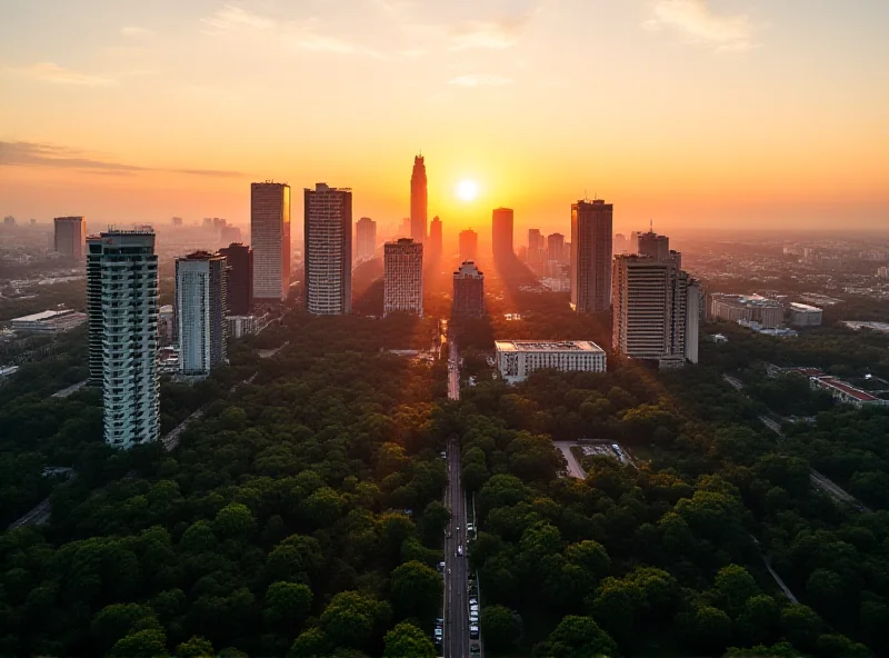 Aerial view of Goiânia skyline with modern buildings and green spaces