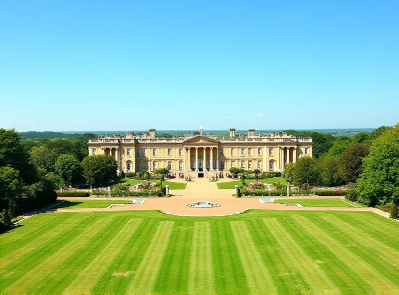 Exterior of Blenheim Palace on a sunny day, showing its grand architecture and sprawling grounds.