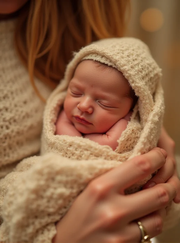 A baby being held by its mother.