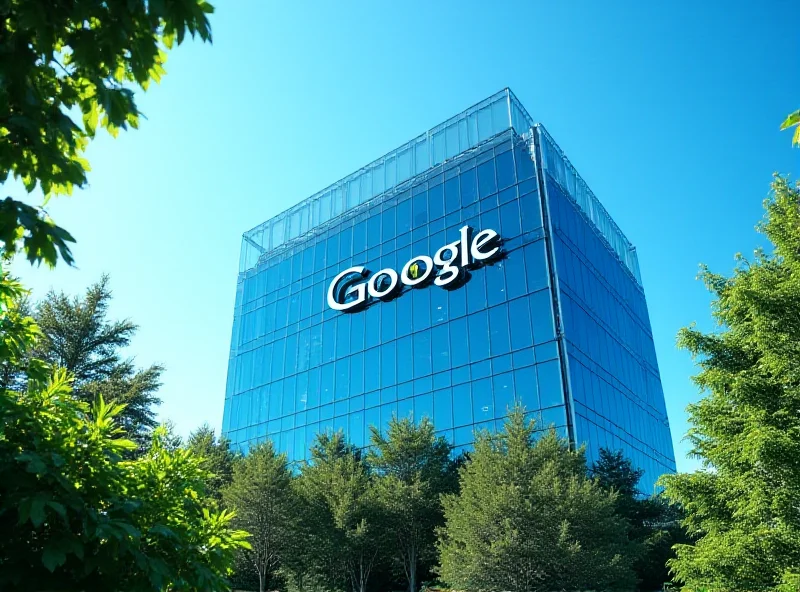 A modern office building with the Google logo subtly displayed, suggesting Google's corporate presence.