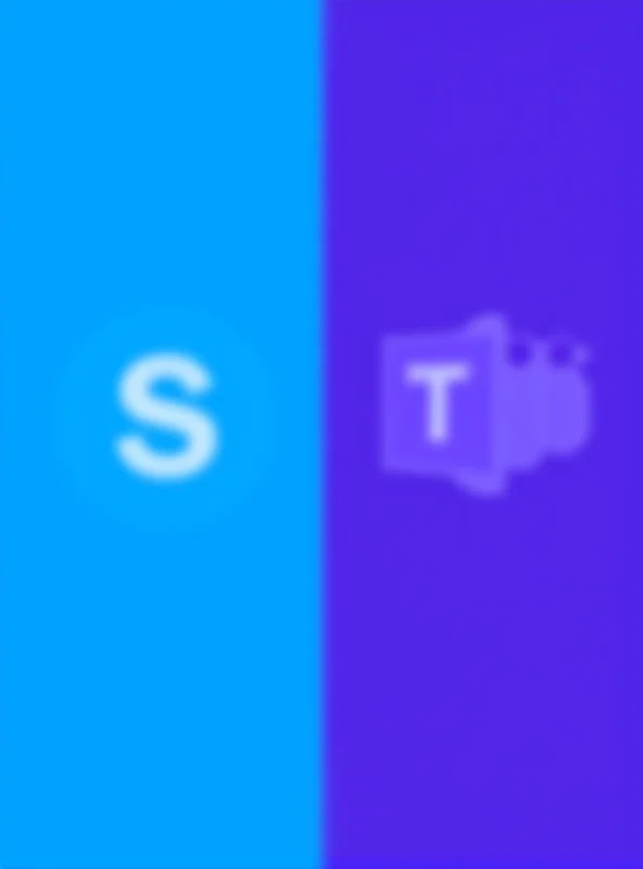 A split screen showing the Skype logo on one side and the Microsoft Teams logo on the other, symbolizing the transition.