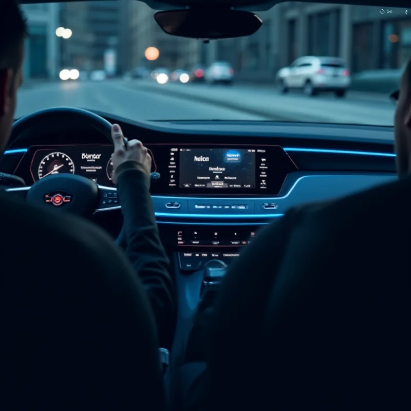 Android Auto interface on a car dashboard showing the Gemini logo and a voice assistant interaction.