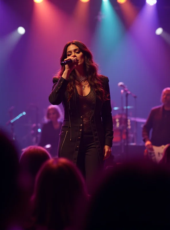 Gracie Abrams performing on stage with a microphone