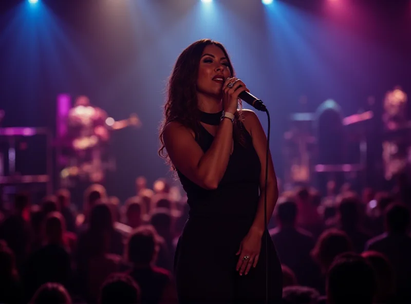 Gracie Abrams performing on stage with a microphone