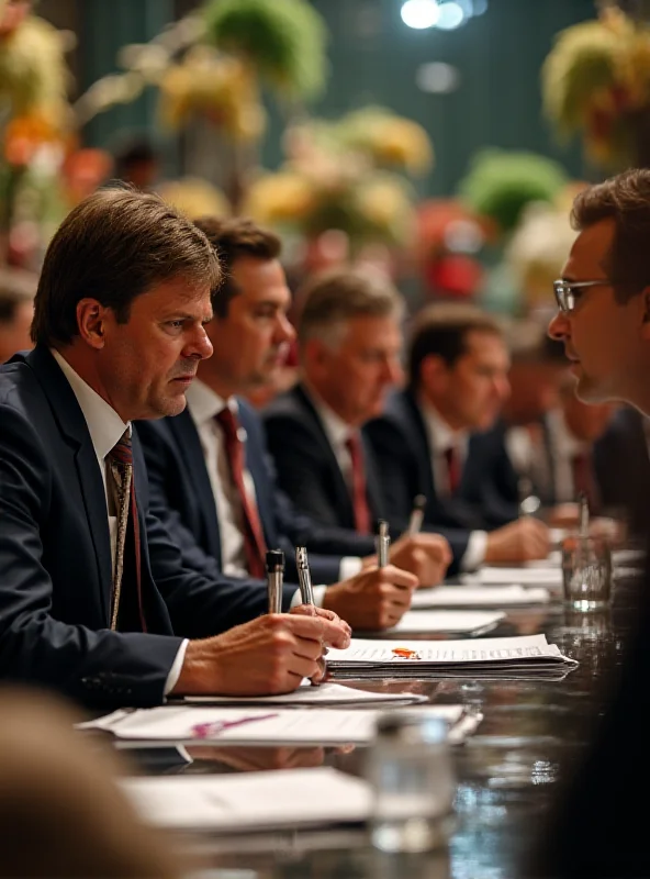 A group of judges meticulously reviewing the performance of a samba school during the Rio Carnival.