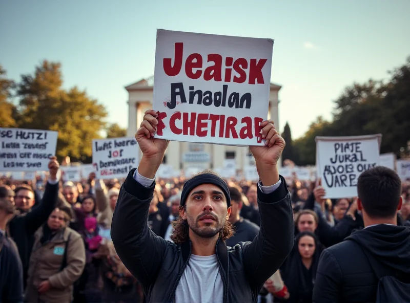 Protesters holding signs in Athens