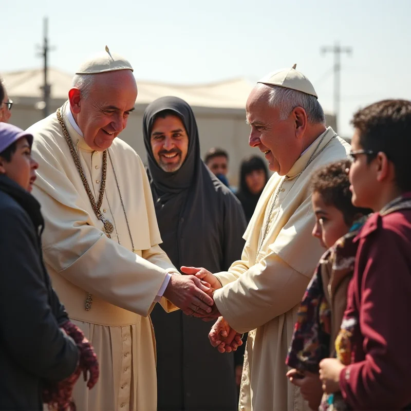 Pope Francis greeting refugees