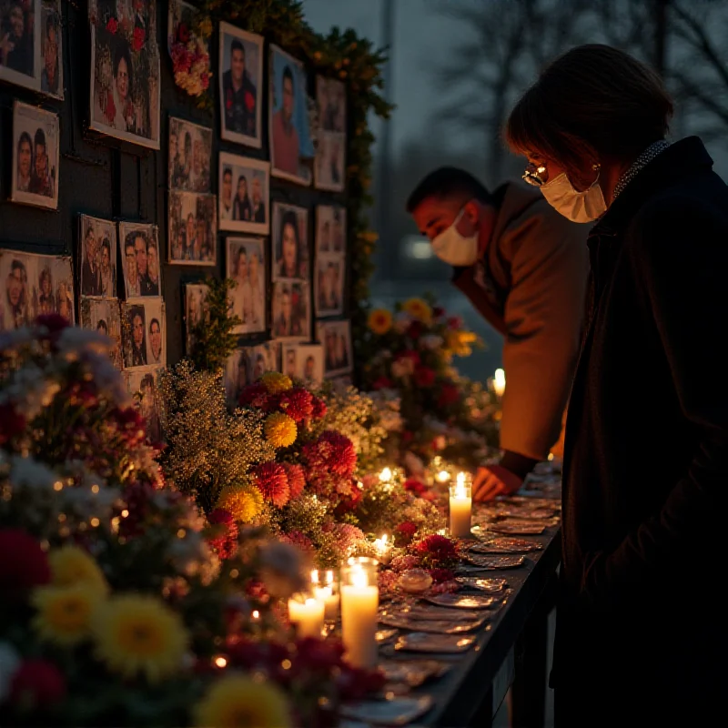 A memorial with flowers and candles dedicated to the victims of the Tebi train accident