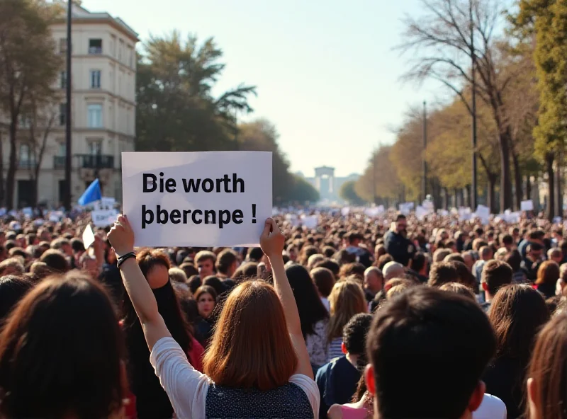 Protesters holding signs in Syntagma Square, Athens