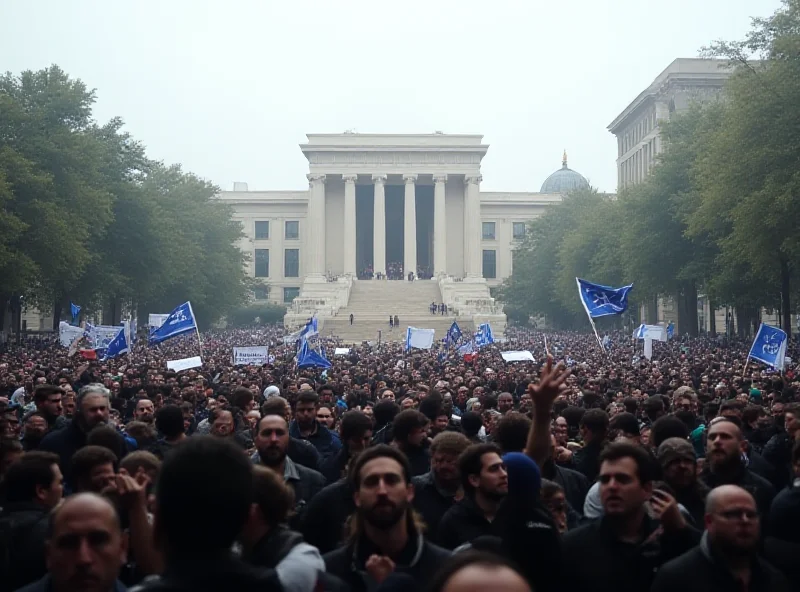 Protesters in Athens holding banners and signs during a demonstration.