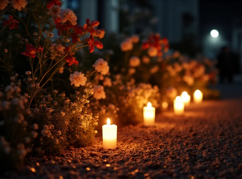 Candles and flowers laid as a memorial for the victims of the train disaster in Tembi, Greece.