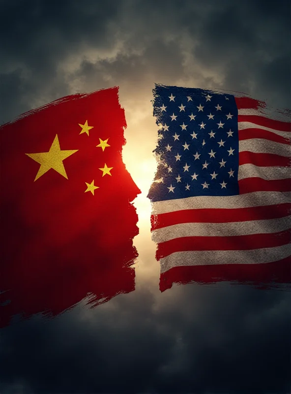 A stylized depiction of the Chinese and American flags facing off against each other, with a subtle implication of conflict.