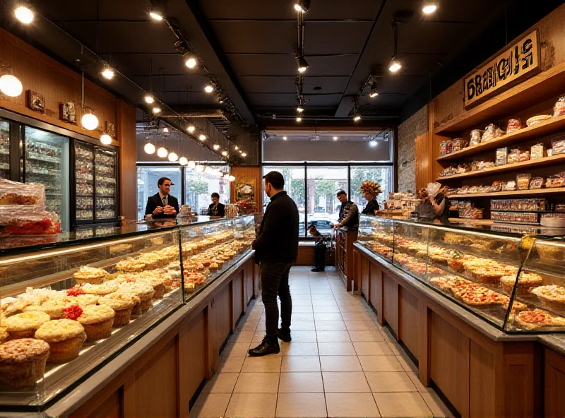 A selection of Greggs pastries and pizzas on display in a brightly lit Greggs store.