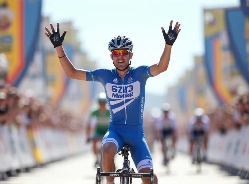 Romain Gregoire crossing the finish line