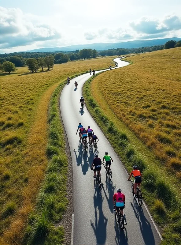 Aerial view of cycling race in the French countryside