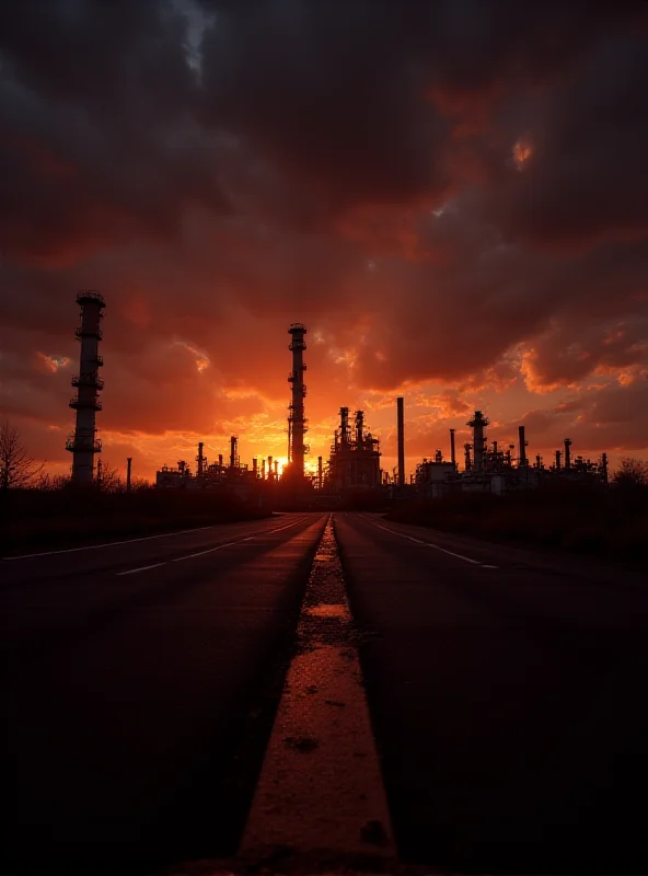 Oil refinery at sunset, symbolizing the oil industry and its impact on the Gulf economies