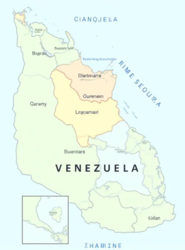 Map showing the disputed Essequibo region between Guyana and Venezuela highlighted in different colors.