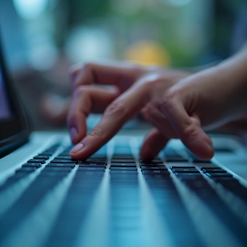 A close-up shot of fingers typing rapidly on a keyboard, symbolizing online interaction and discussion.