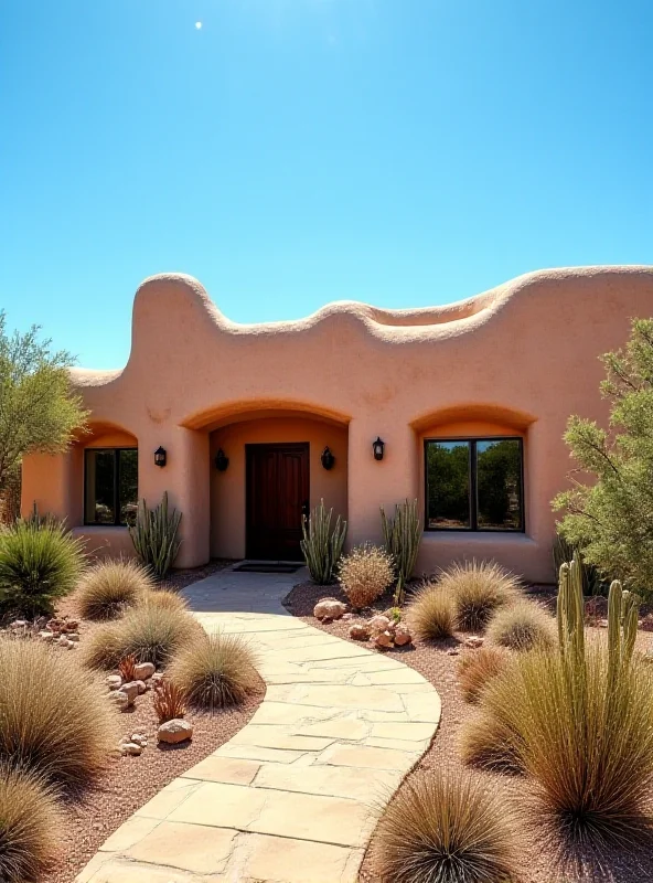 A modern Santa Fe home with adobe architecture.