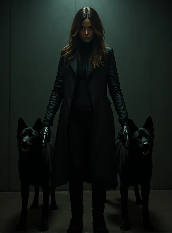 Halle Berry as Sofia in John Wick Chapter 3, with her two Belgian Malinois dogs.