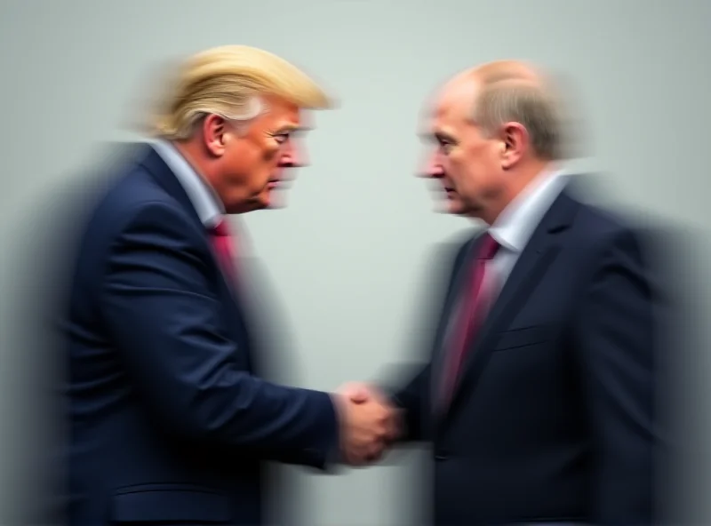 Donald Trump and Vladimir Putin shaking hands in a digitally manipulated image.