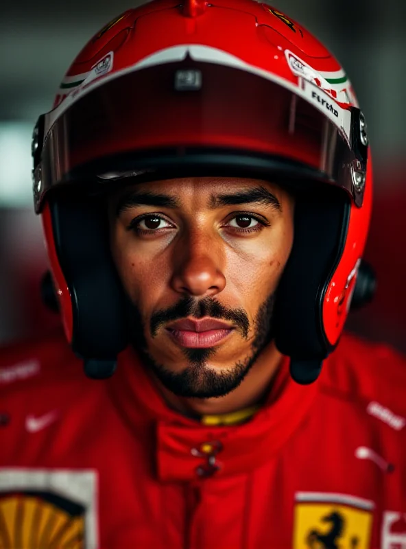 Close-up portrait of Lewis Hamilton looking determined.