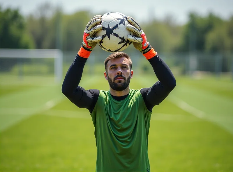 A football goalkeeper holding the ball in their hands, looking towards the opposing team's goal.