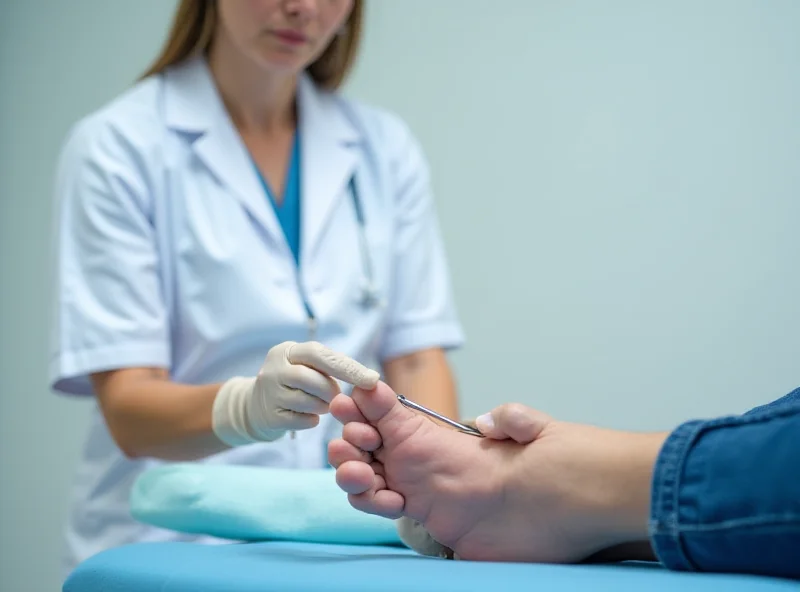 A doctor examining a patient's foot during a check-up appointment.