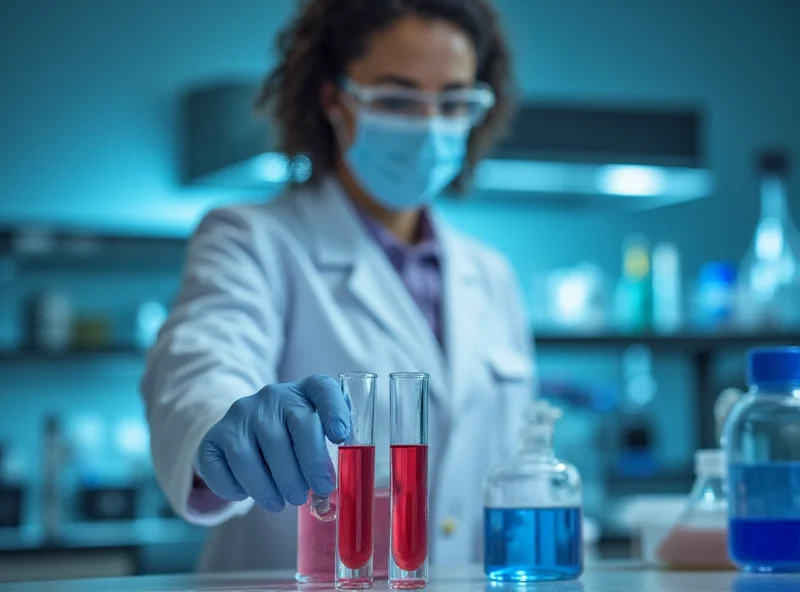 Illustration of a medical professional in protective gear examining a test tube, representing Lassa fever research and prevention efforts.