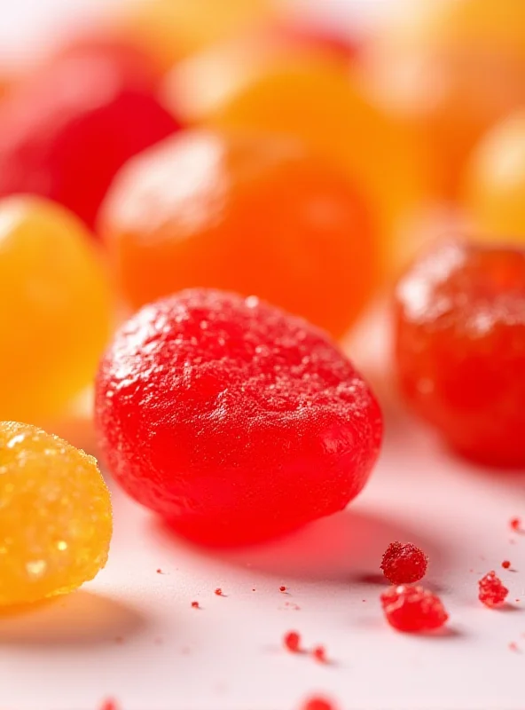 Close-up of various brightly colored candies and processed foods containing Red Dye No. 3.