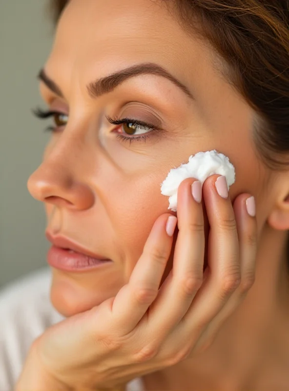 Close up of a woman's face applying cream