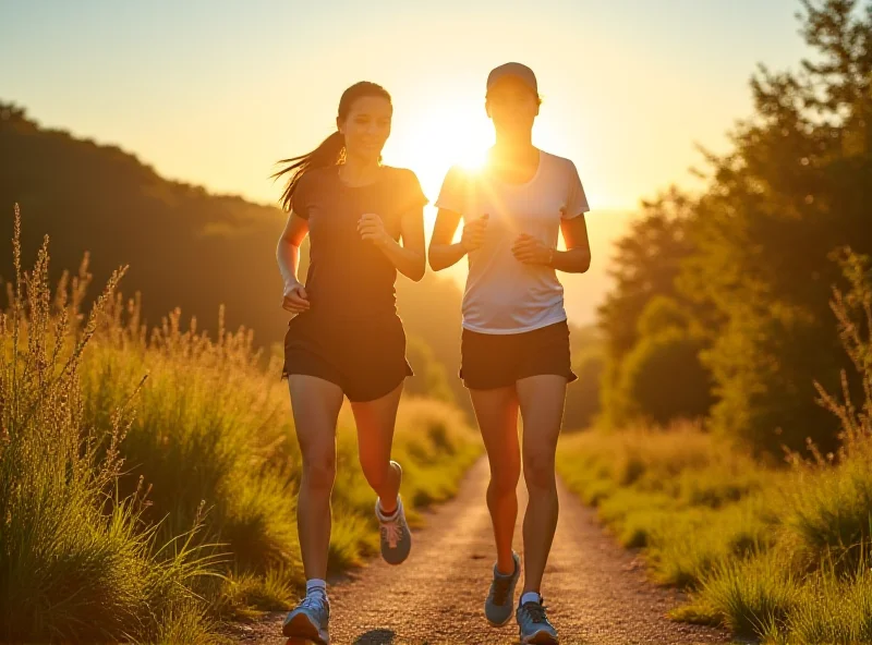 A runner on a scenic trail, wearing simple, functional clothing and shoes, with a water bottle in hand.