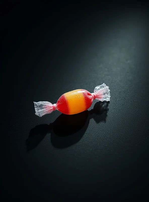 A single wrapped hard candy on a dark surface.