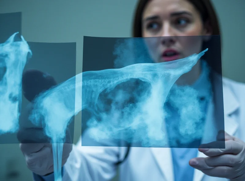 Veterinarian examining an X-ray of a dog's abdomen.