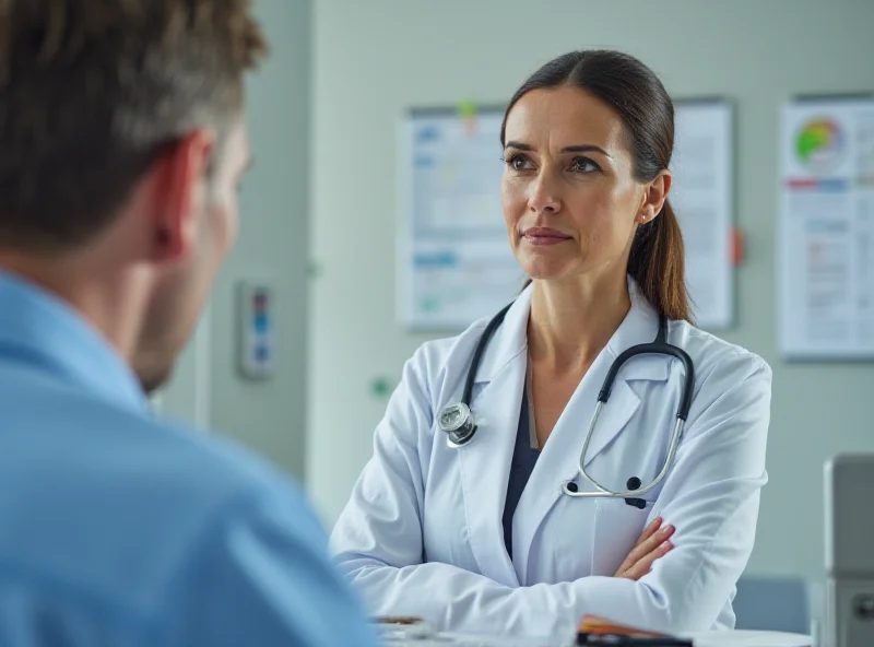 A doctor counseling a patient in South Africa. The patient looks concerned.