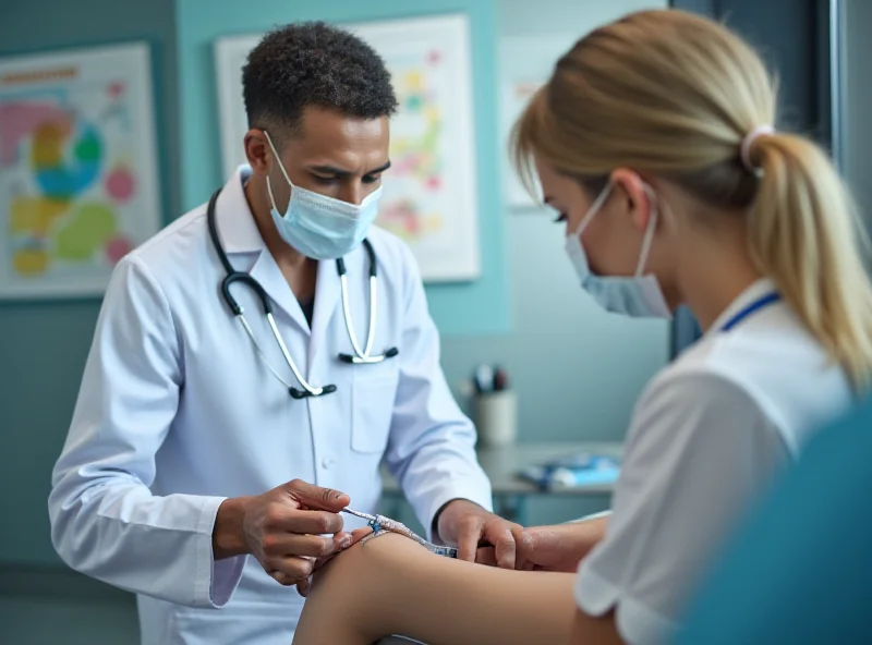 Illustration of a doctor vaccinating a patient against measles.