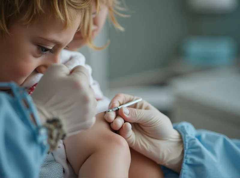 A medical professional administering a measles vaccine to a child.