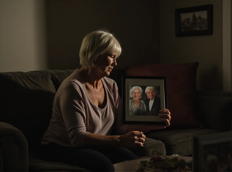 Woman looking sadly at a photo of her mother on Mother's Day.