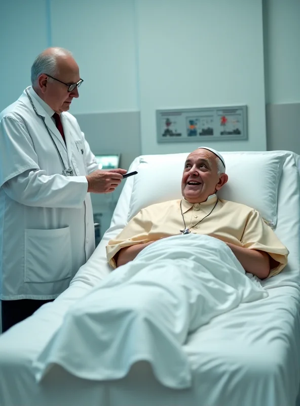 A compassionate doctor checking on Pope Francis in a hospital bed